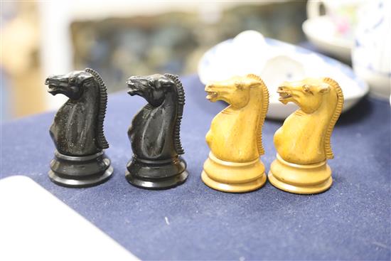 A Jaques & Son ebony and boxwood club sized Staunton pattern chess set, kings 4.5in.